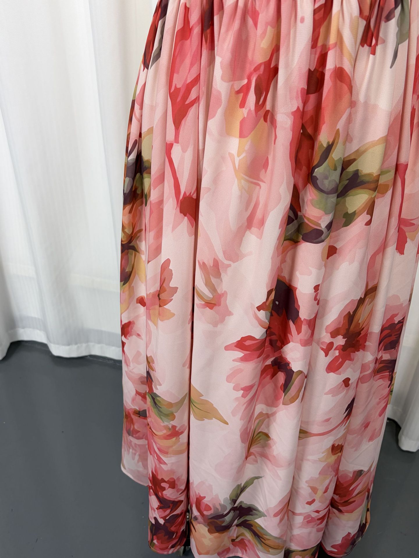 Floral one shoulder long dress – waist cinching beach maxi vacation outfit