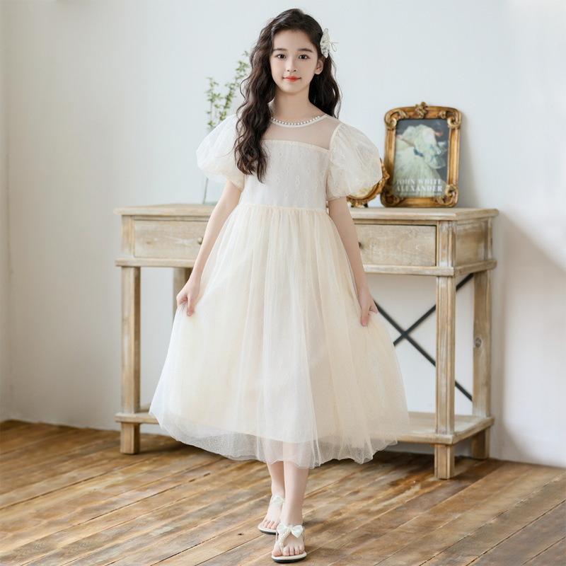 Mesh Princess Dress for Girls, Charming Dress with Bubble Sleeves