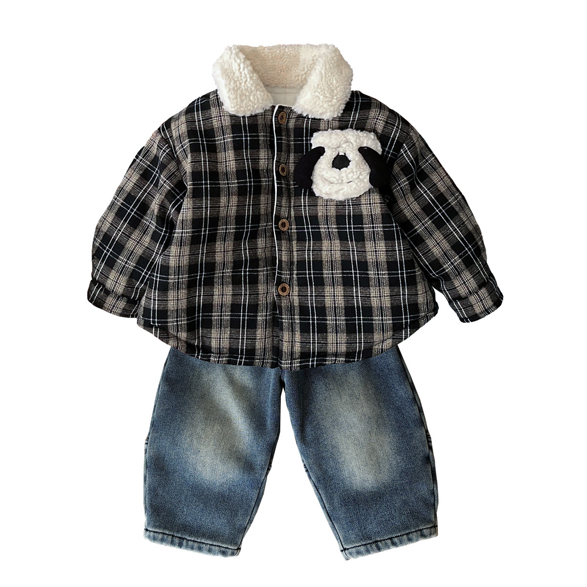 Plaid Cotton Coat with Fleece Lining and Jeans