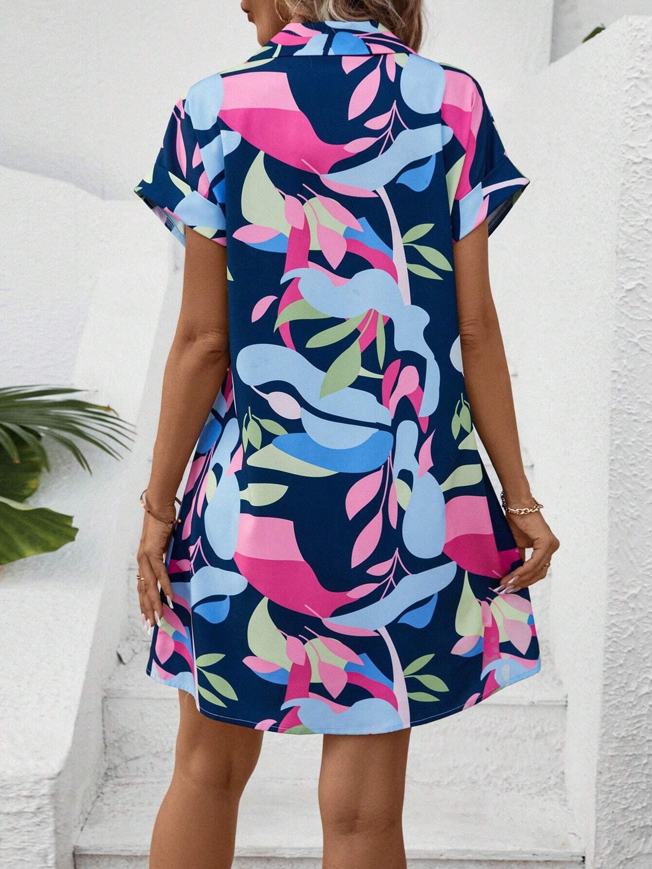 Women's tropical print shirt dress all sizes S M L XL XXL