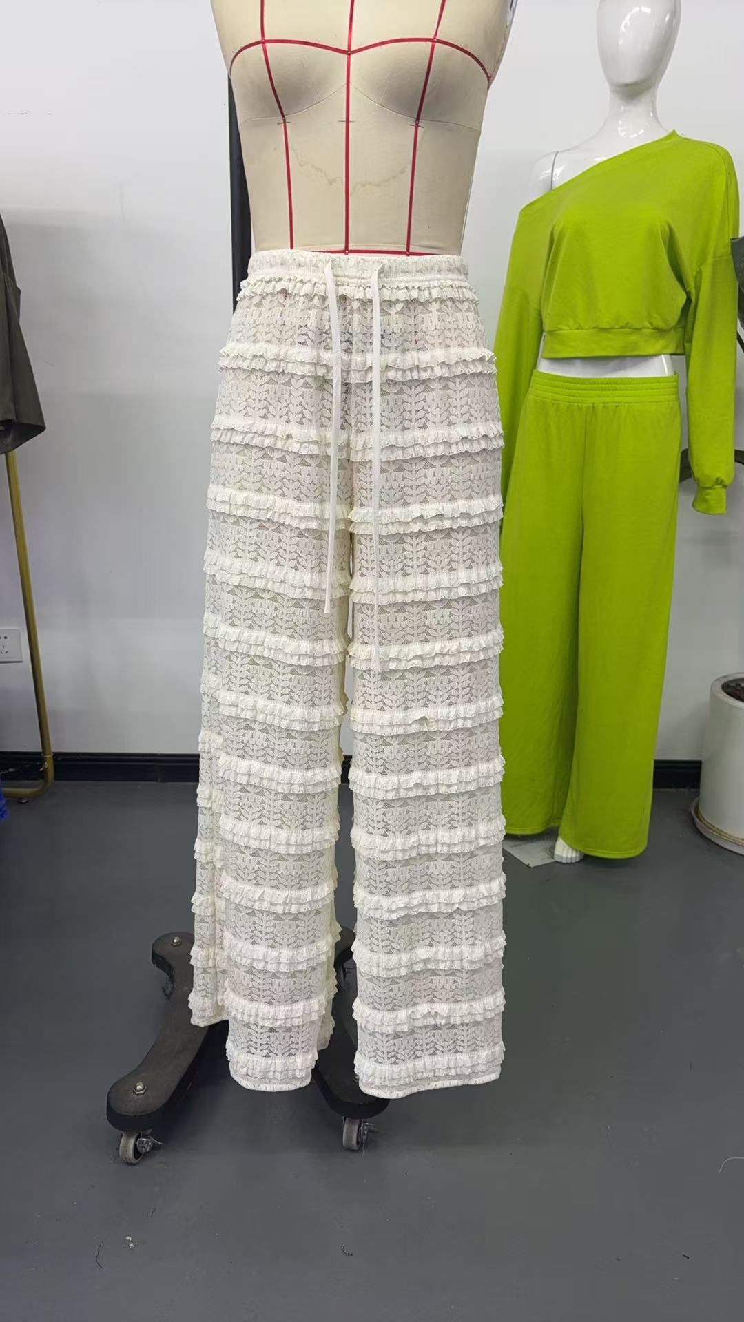 Women's lace jacquard wide-leg pants product detail view