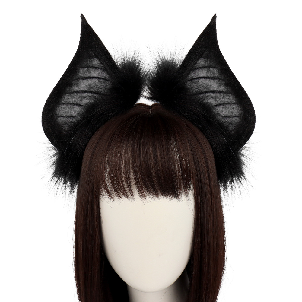 Halloween Dark Bat Animal Ears Headband Fake Hair Accessory for Cosplay Performance, Live Streaming