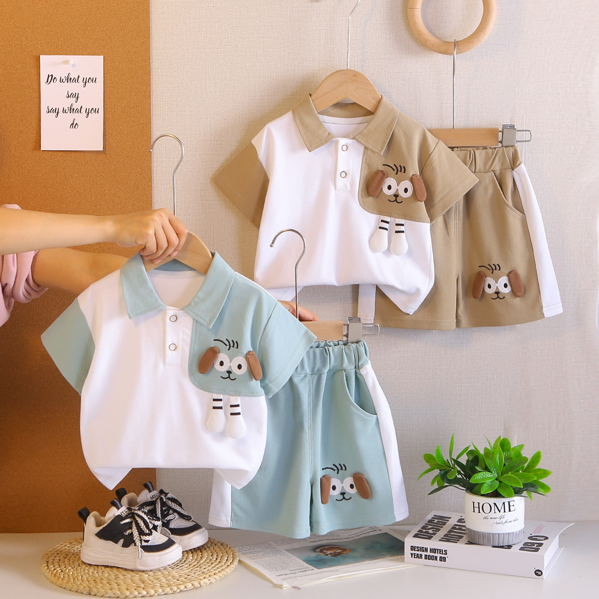 Boys' summer casual collar short sleeved two-piece set