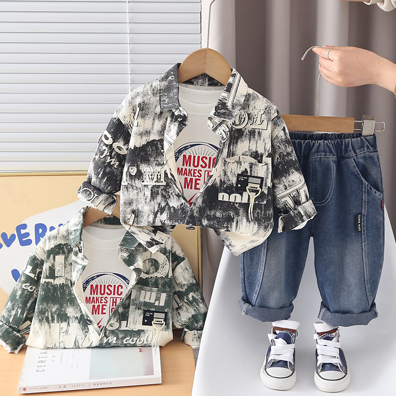 Spring and Autumn tie dye shirt long sleeved three piece set
