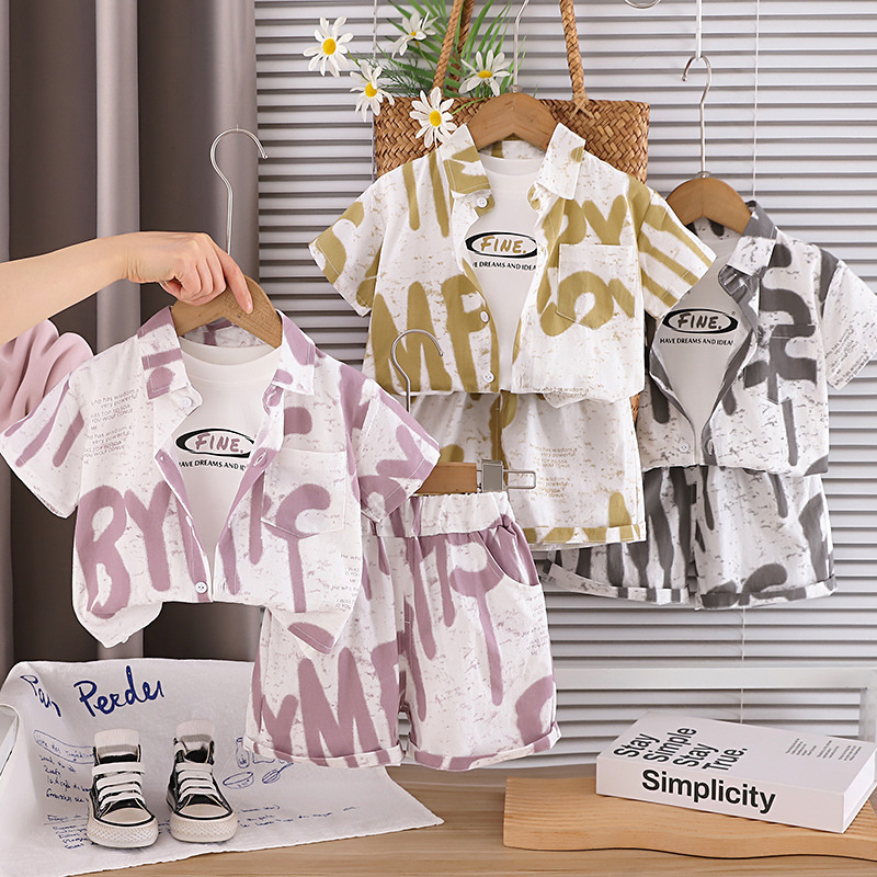Letter shirt short sleeved baby three piece set