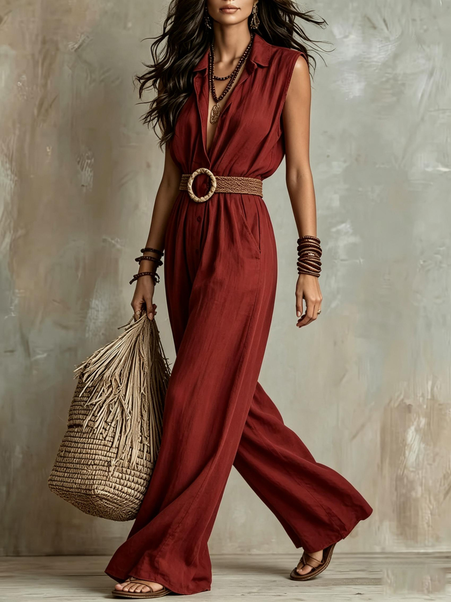 Red sleeveless maxi jumpsuit size chart – US women's sizing guide S to 2XL