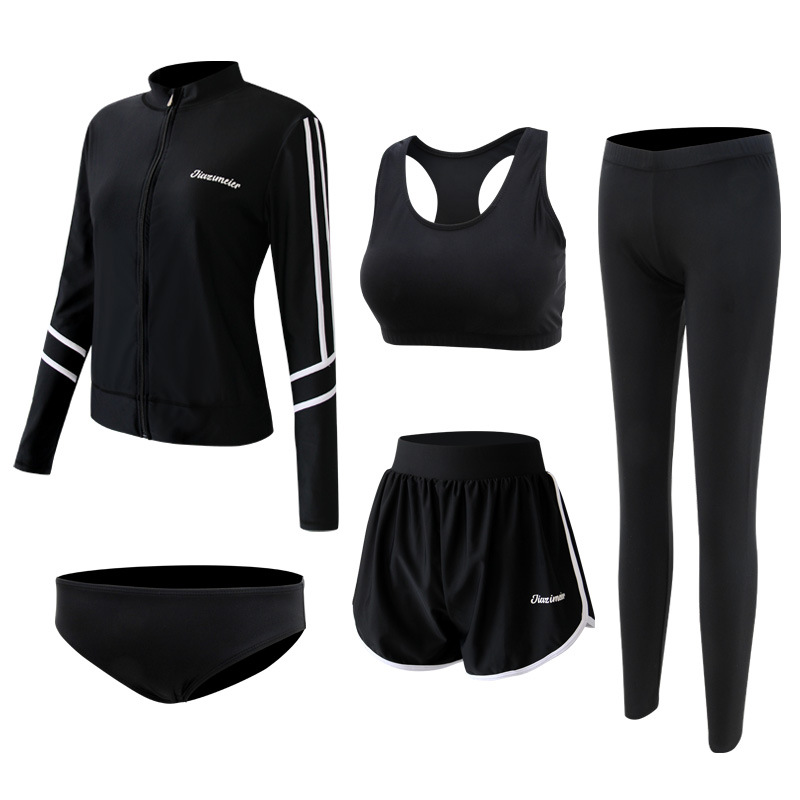 Conservative Women's Separated Swimwear Set with Long Sleeves, 5-Piece Set