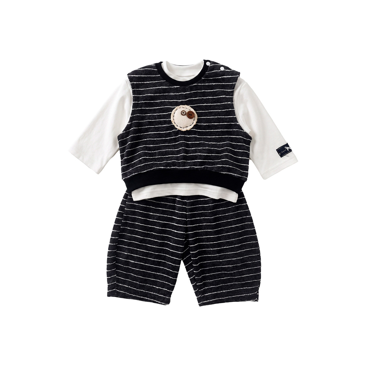 Striped Vest with Cuffed Pants 3-Piece Set for Toddler Boys