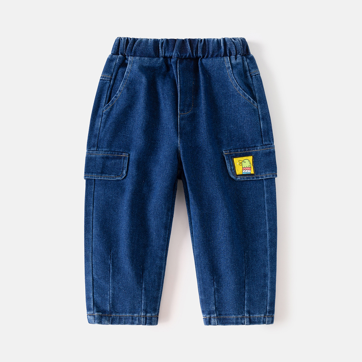Boys' Denim Pants Cartoon Patch Long Pants for Kids Indigo Blue Children's Trousers