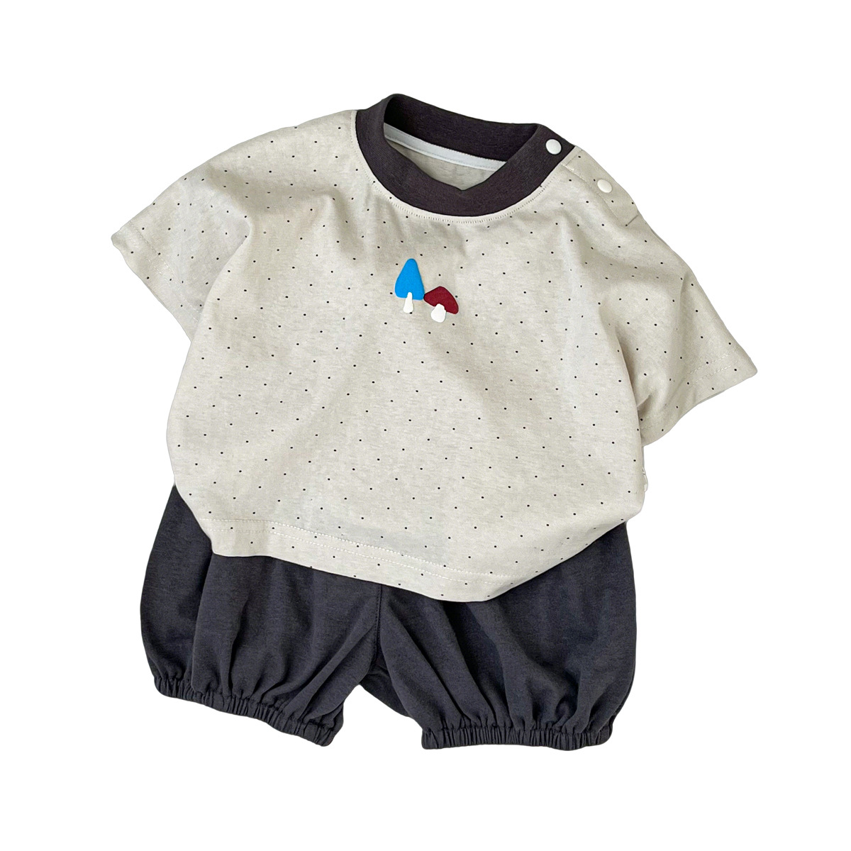 Boy's Casual Sport Set Mushroom Dot T-Shirt 1 Toddler Short Sleeve Shorts Two-Piece Outfit