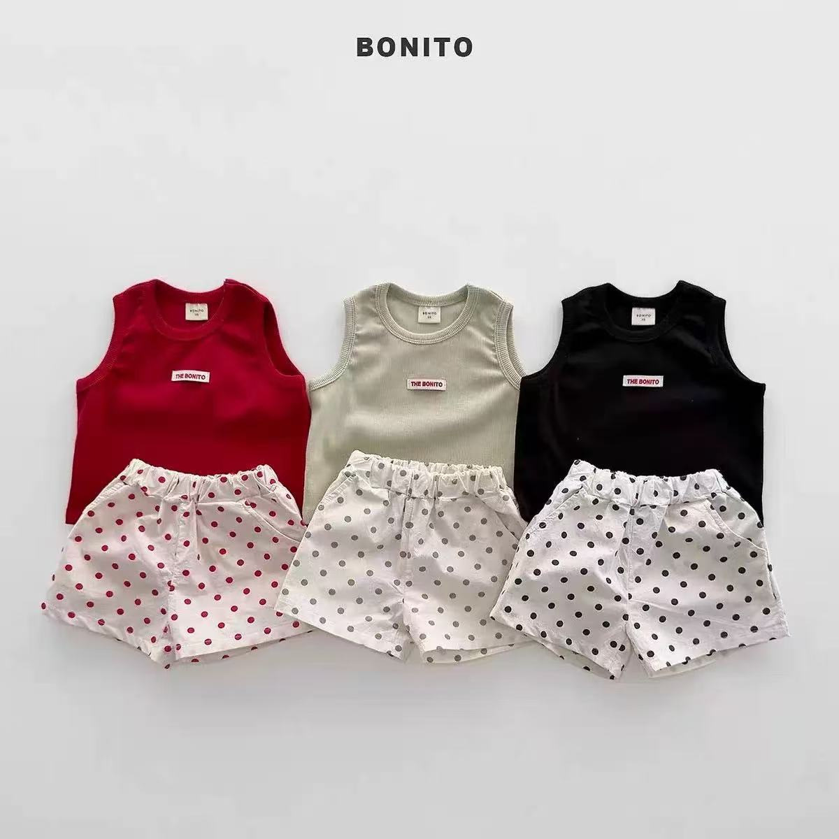 Thin cotton vest polka dot shorts set