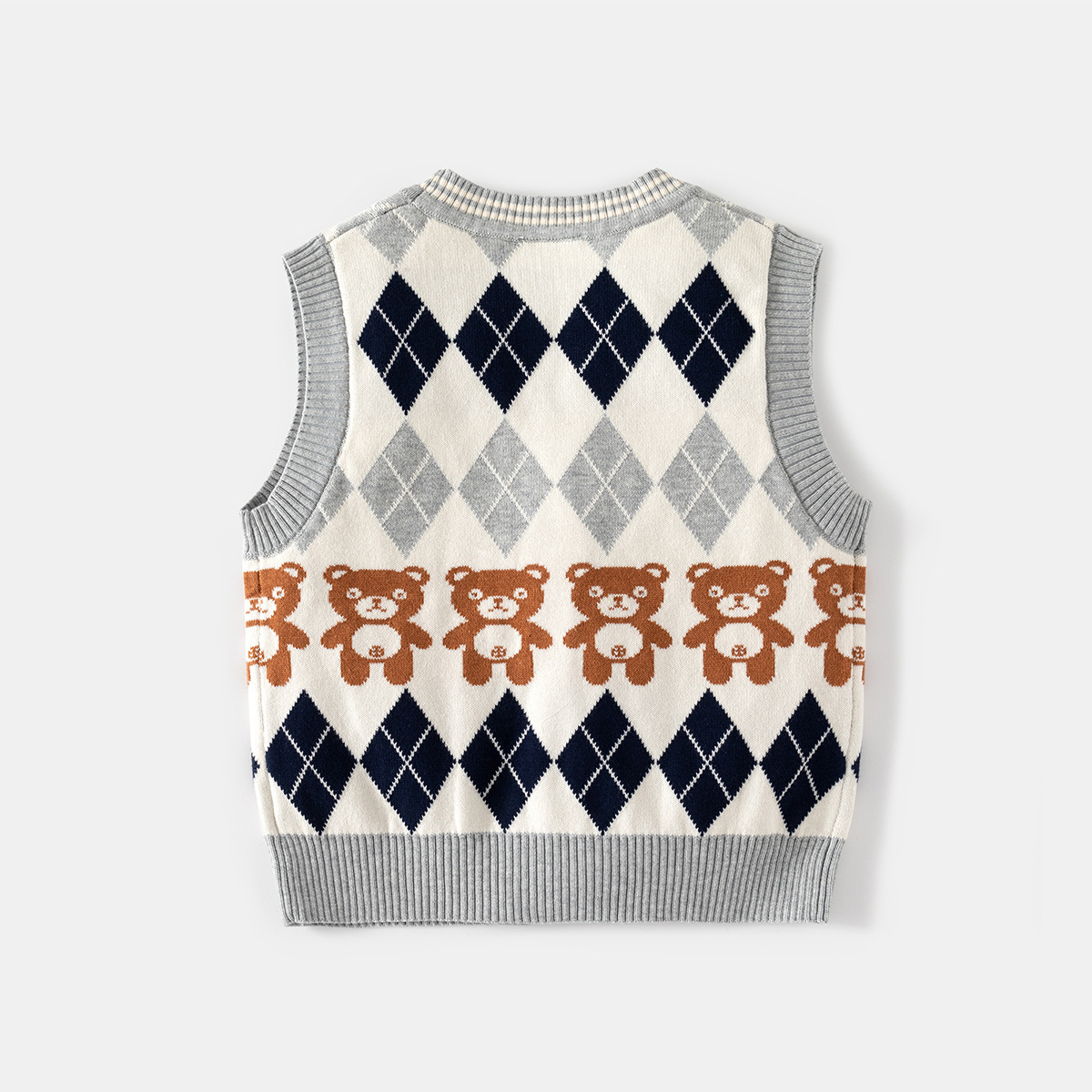 Child's Knitted Vest for Boys Diamond Pattern, Single-Breasted