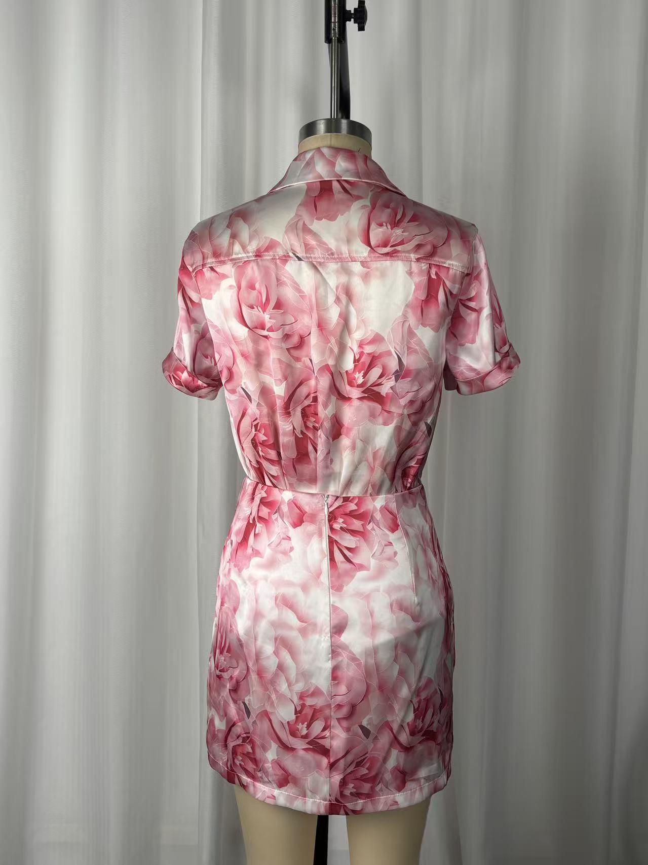 Women's rose print two-piece – casual floral shirt and mini skirt set
