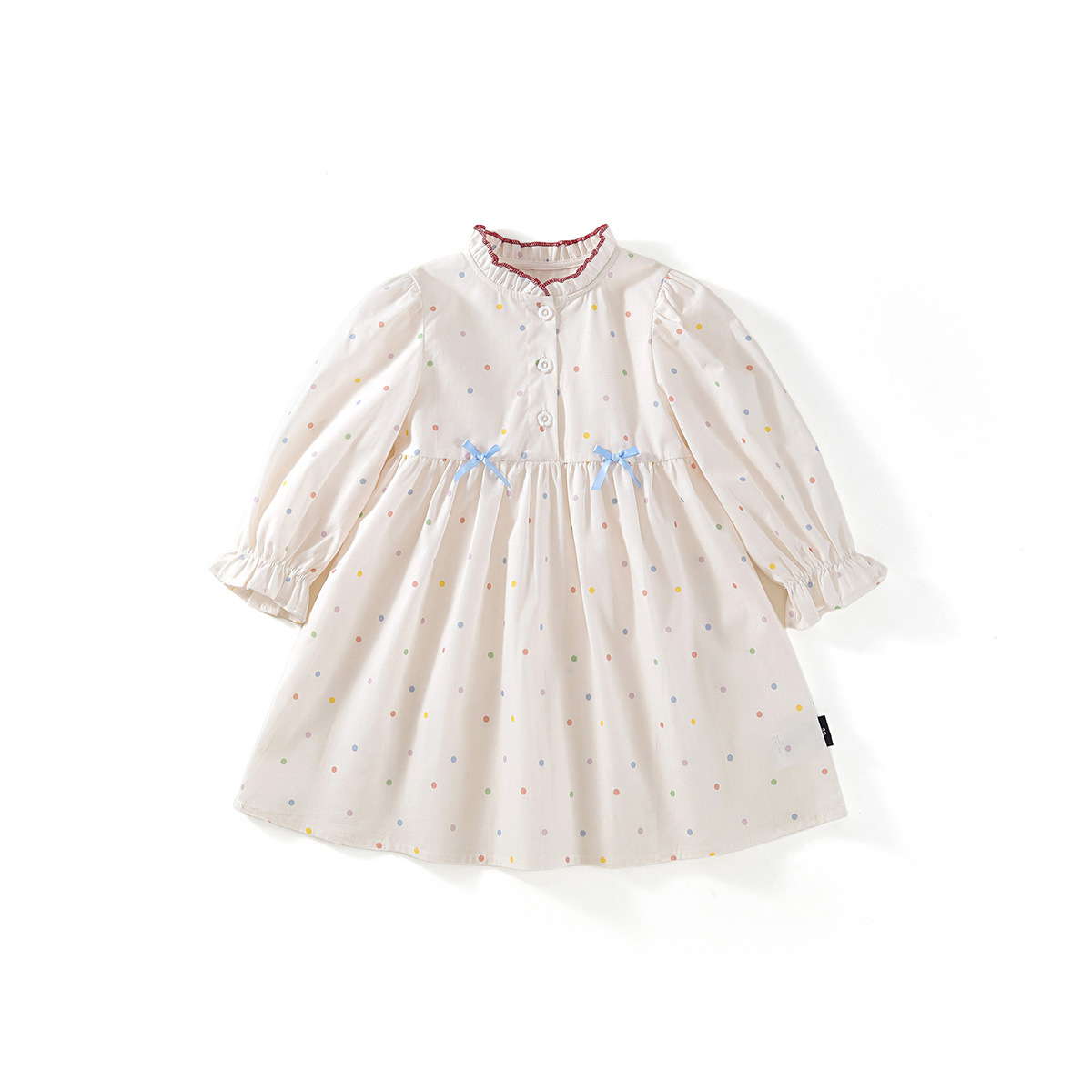Girls' Long Sleeve Colorful Polka Dot Dress, Sweet Style Bow Princess Dress