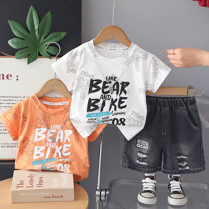 Children's letter chain short sleeved two-piece set