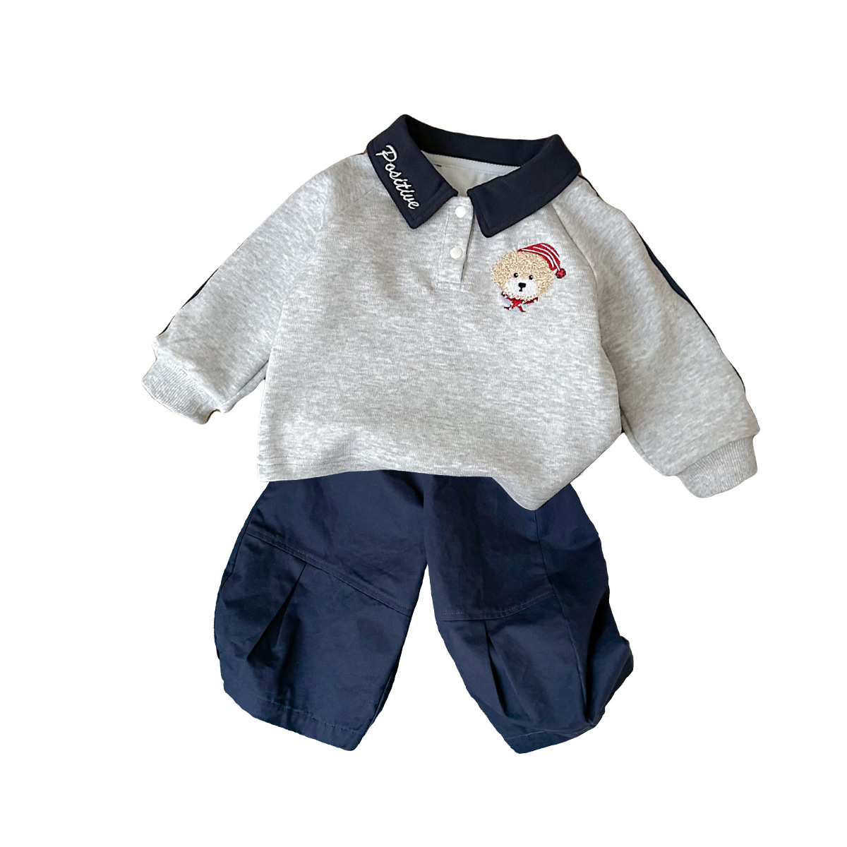College Style Cartoon Long Sleeve Hoodie and Pants Two-Piece Set Children's Clothing