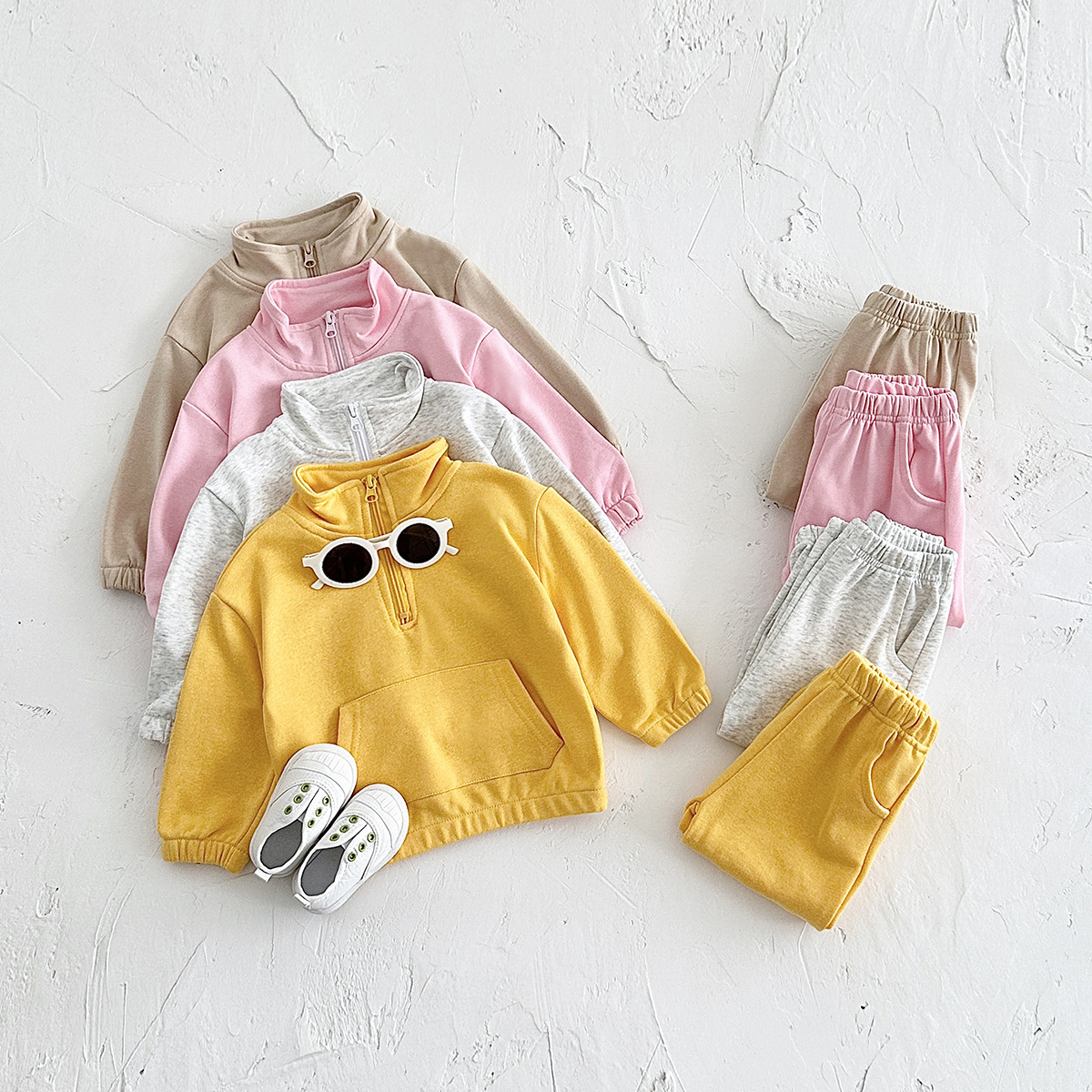 Solid color casual cotton sweatshirt set
