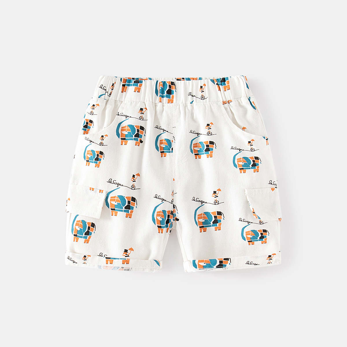 Five-Point Pants Cartoon Geometric Elephant Boy's Mid-Length Pants Cool Summer Outdoor Sport Shorts