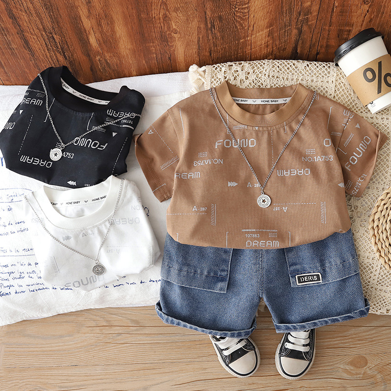 Children's summer dress round neck letter short sleeved two-piece set