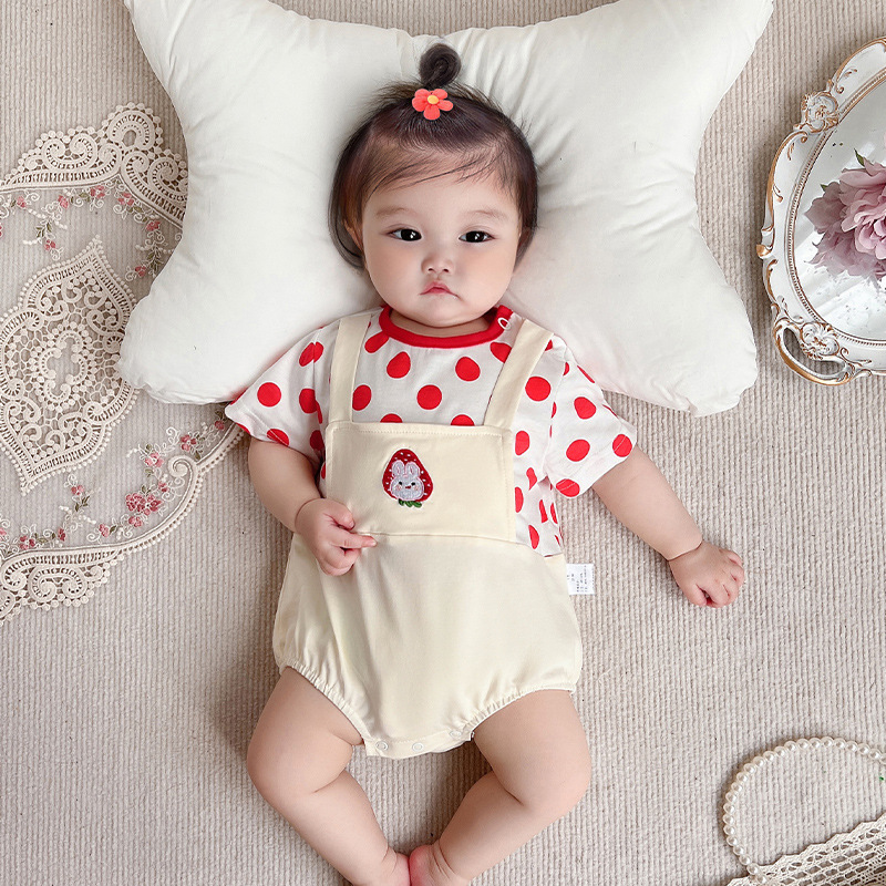 Cute Baby Girl Summer Romper, Fashion Two-Piece Style Overalls Bodysuit, Infant Triangular Diaper