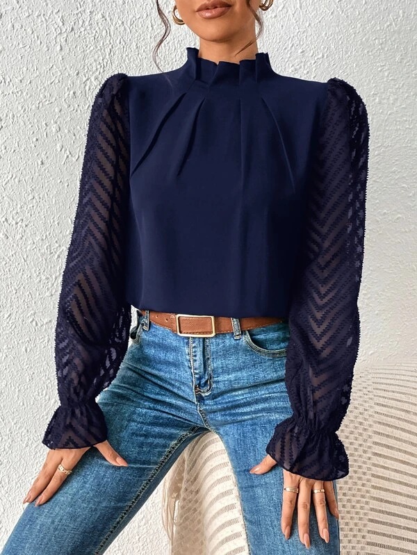 Women's chiffon blouse front and back view comparison