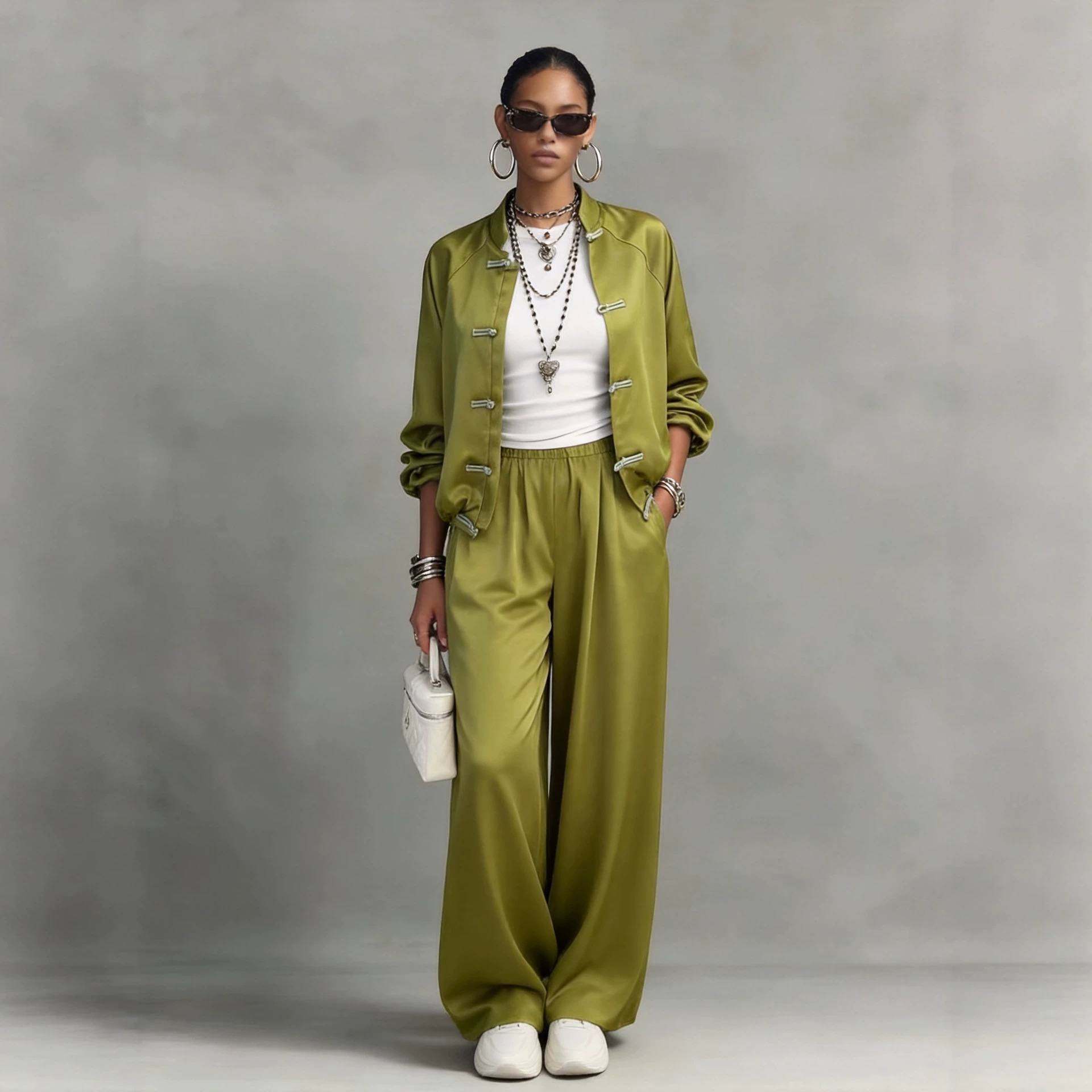 Women's Satin Two-Piece Set - fabric texture and sheen detail