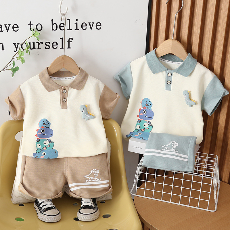 Dinosaur polo shirt short sleeved baby summer two-piece set