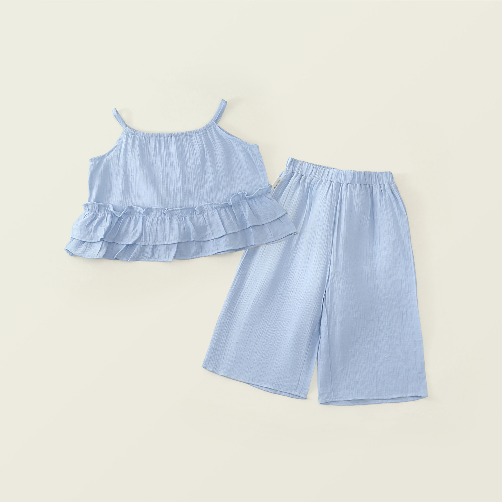 Leaf Edge Strap Wide Leg Pants Two-Piece Set for Girls