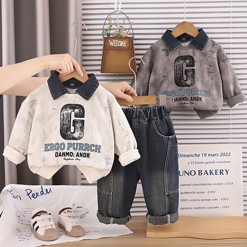 Collar hoodie two-piece set for children's clothing in spring and autumn