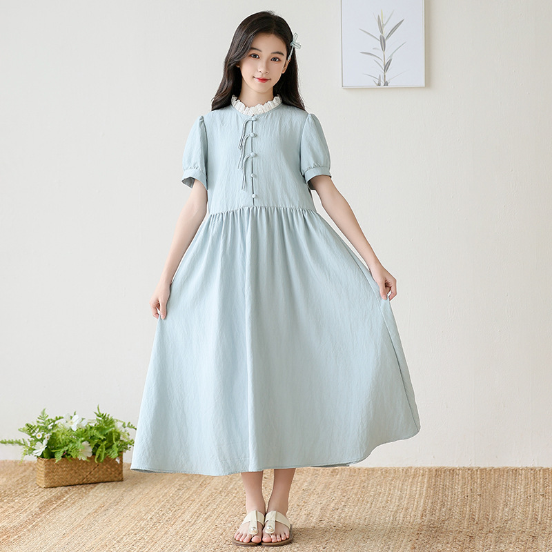 Girls' Simple Summer DressLace Collar, Versatile and Elegant Dress for Kids