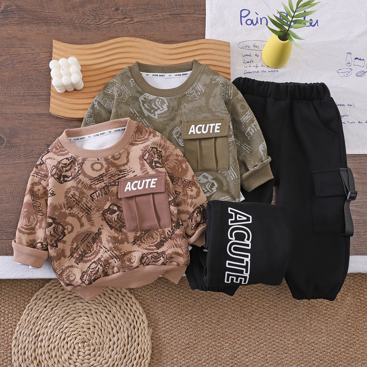 Spring and Autumn Long sleeved Hoodie Two piece Set