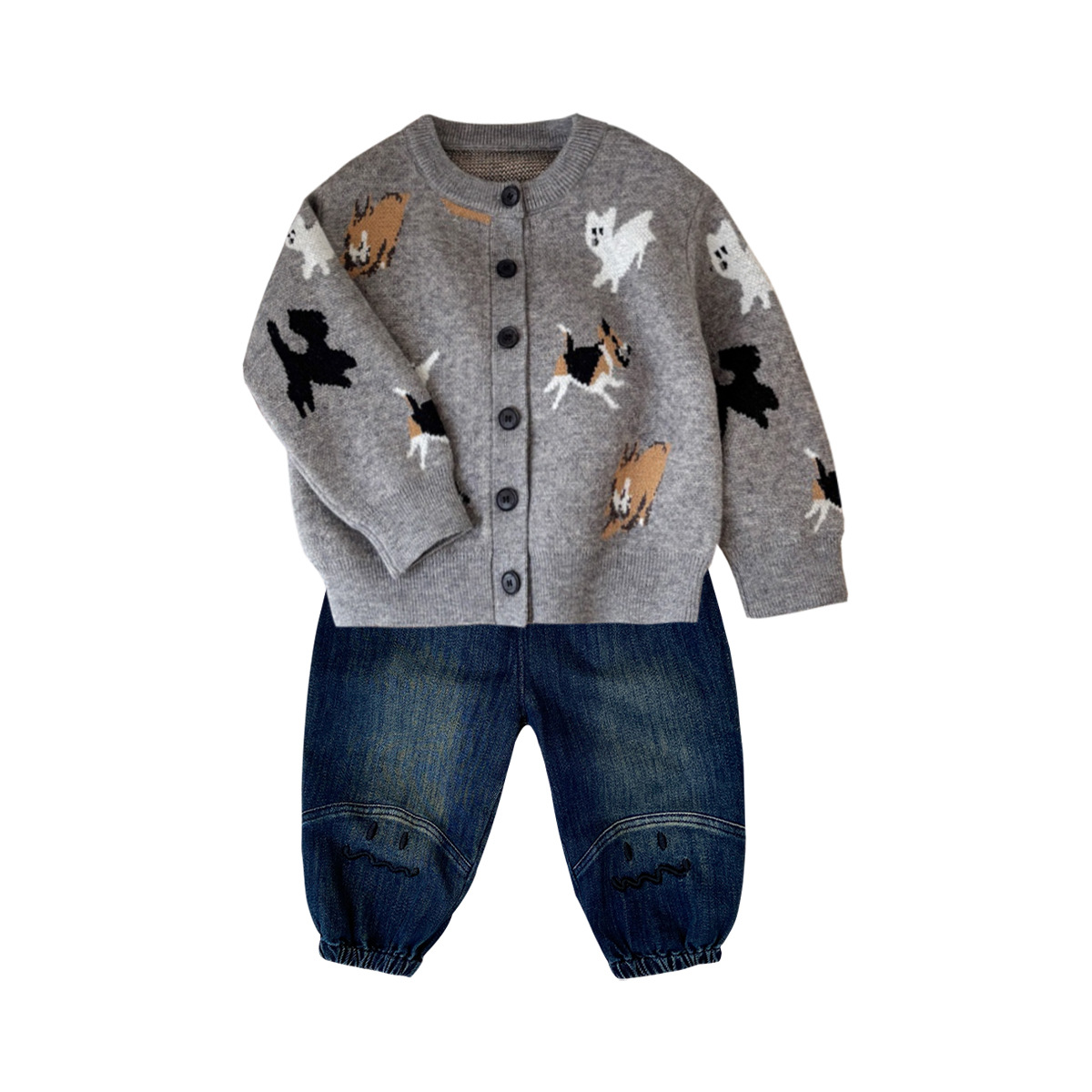 Outerwear Knit Sweater and Pants Three-Piece Set Outfit Cardigan Ensemble for Boys