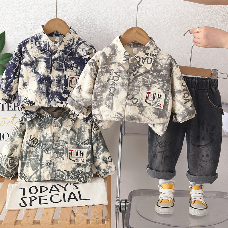 Tie dye letter long sleeved two-piece baby spring and autumn outfit