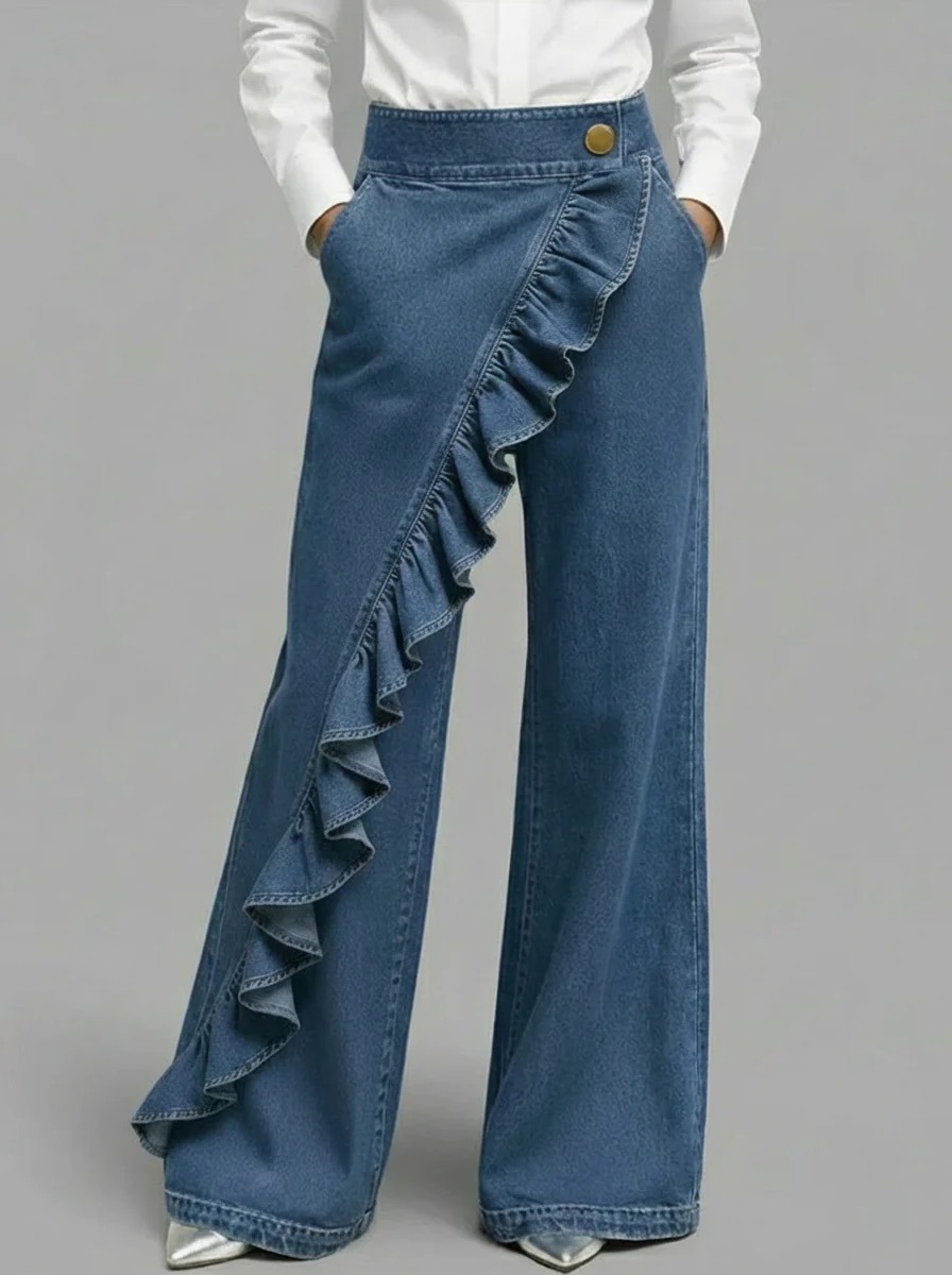 Black vintage irregular mid-waist slim denim jeans – chic commute casual style