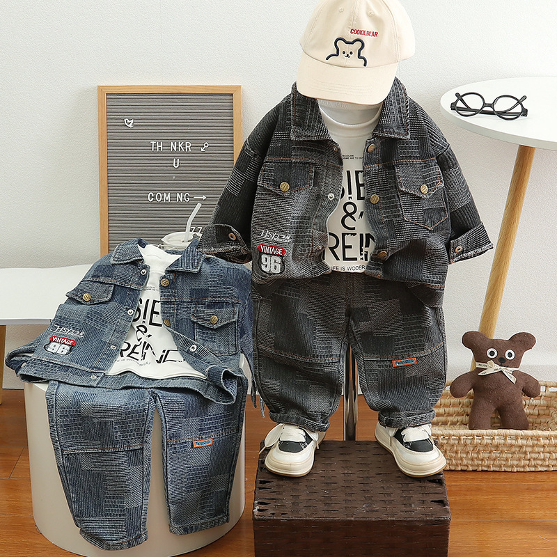 Spring and Autumn Boys' Baby Cowboy Long Sleeve Three Piece Set