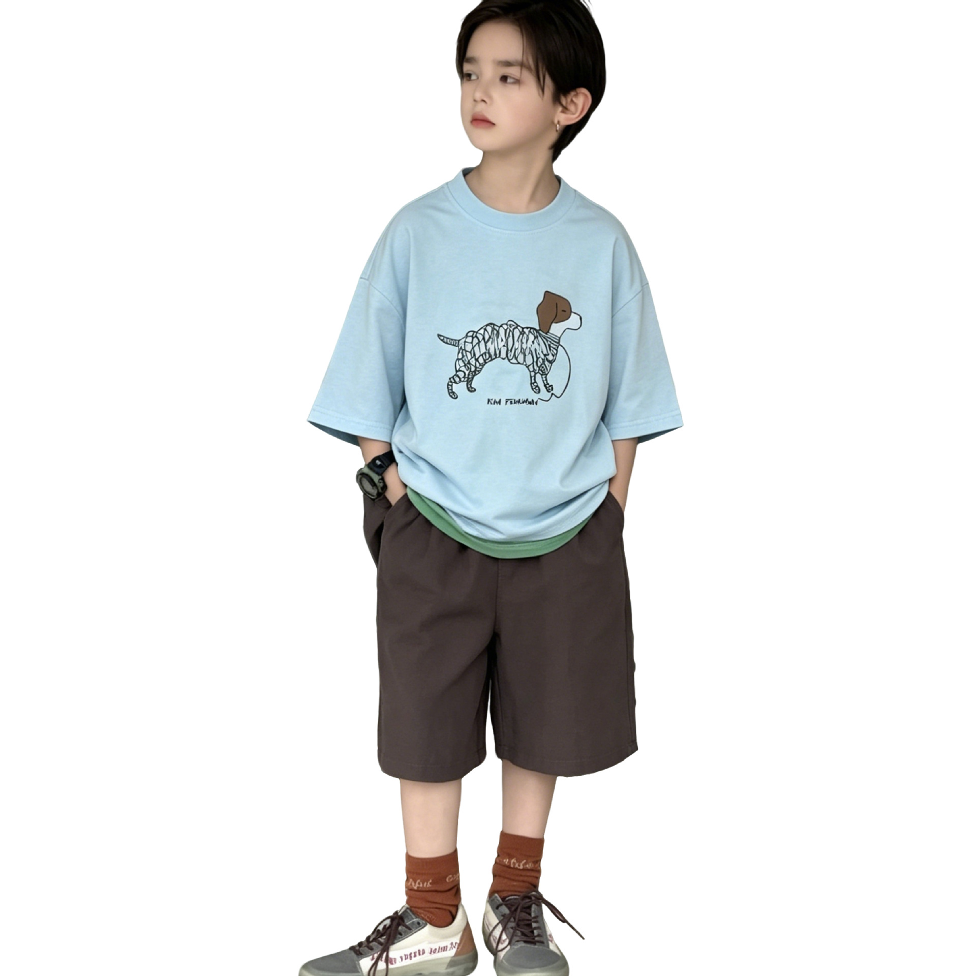 Children's loose five quarter sleeve top