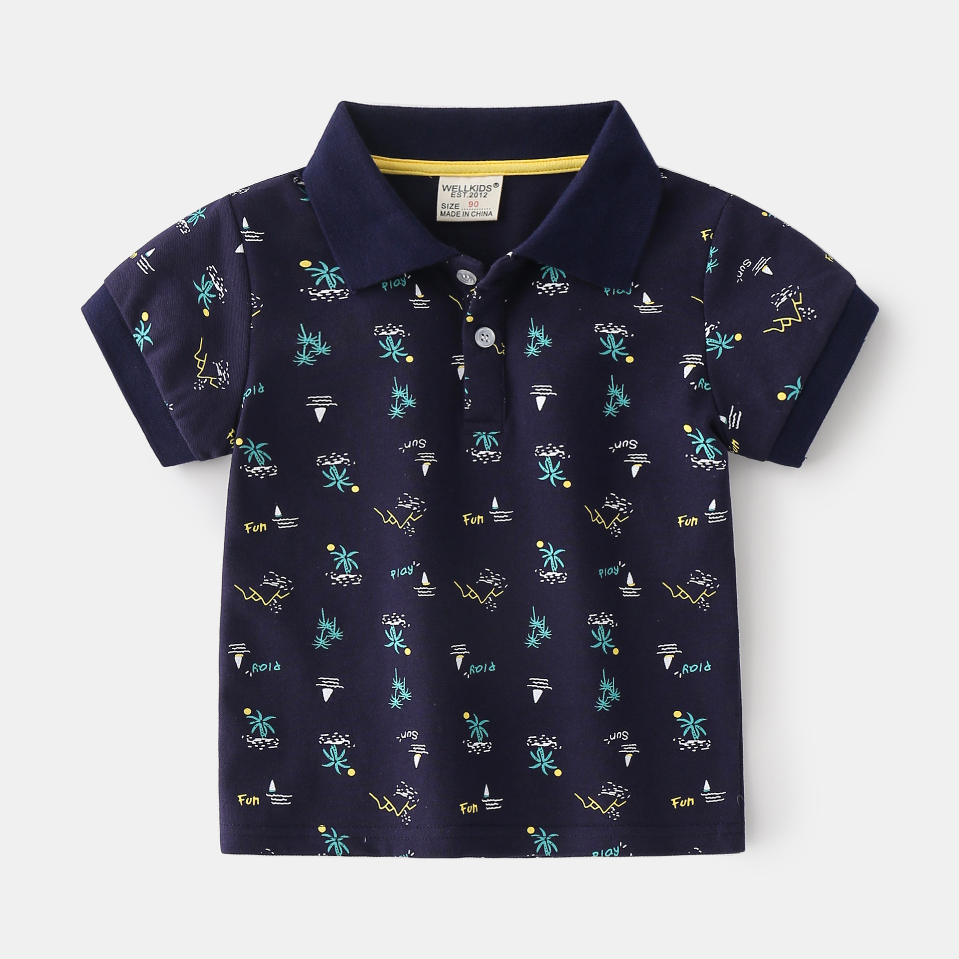 Short Sleeve Polo Shirt for Kids, Cartoon Print, Soft, Moisture-Wicking