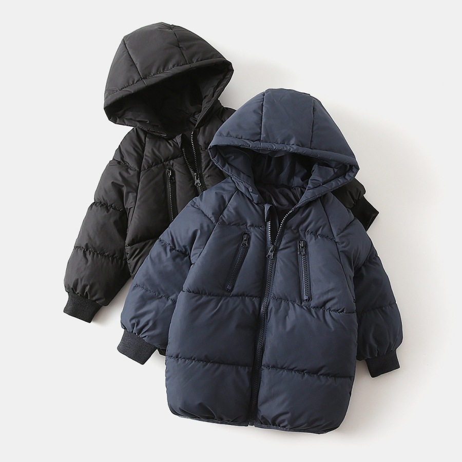 Solid color zipper hooded cotton jacket