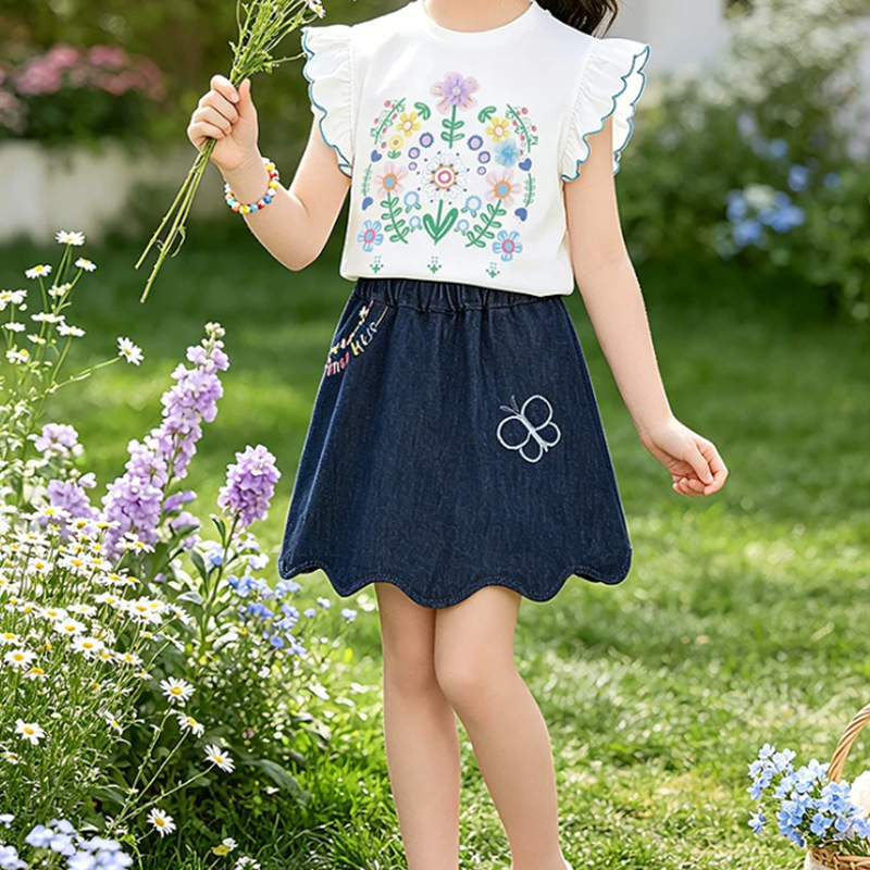 Floral printed flying sleeve T-shirt