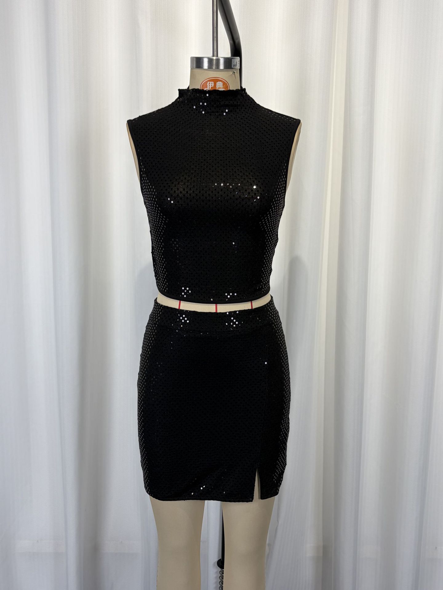 Black sequin vest and shorts co-ord – women's party night out two-piece