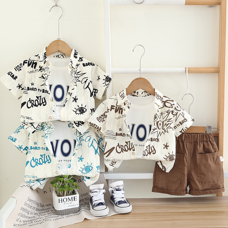 Summer letter short sleeved shirt three piece set