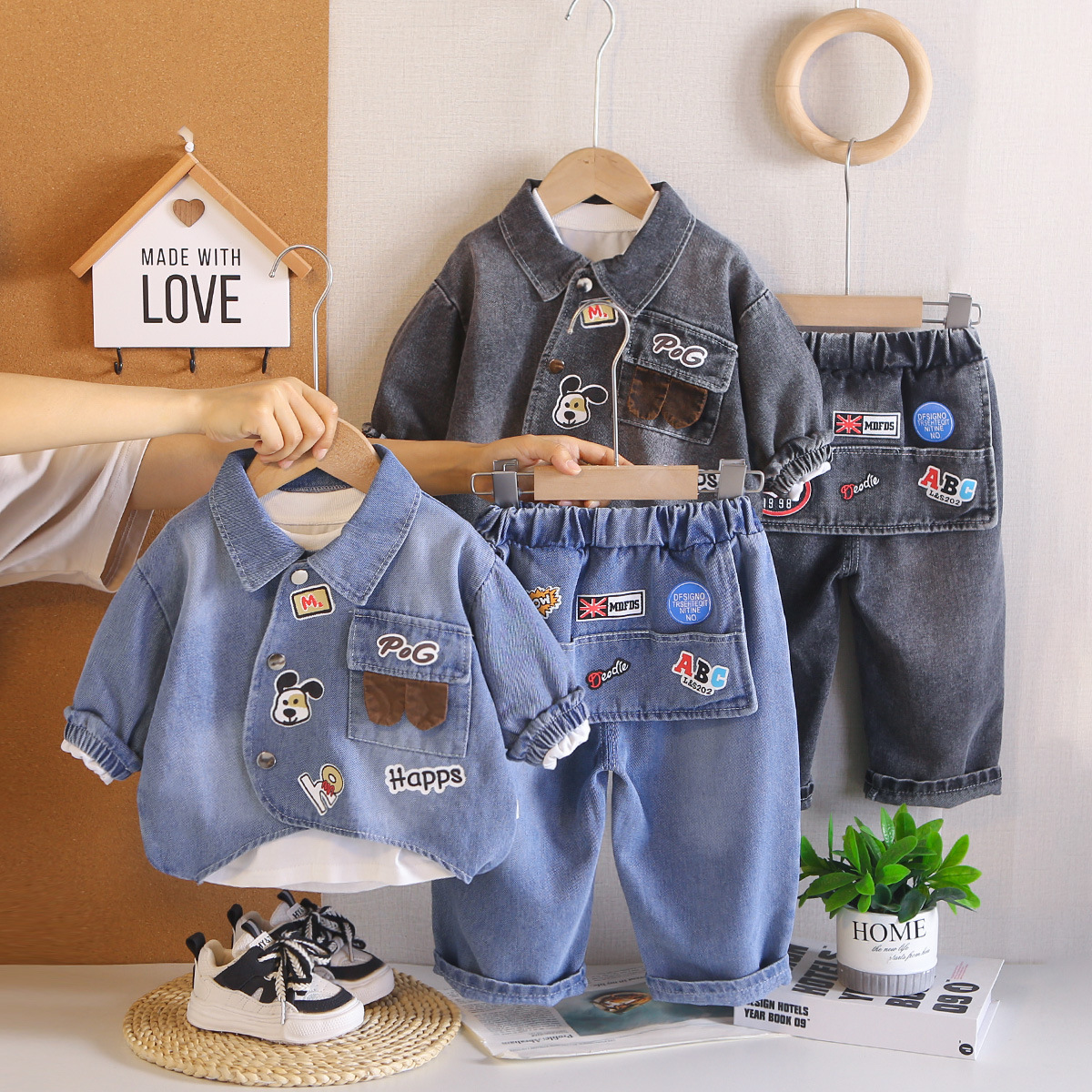 Boys' denim long sleeved three piece set