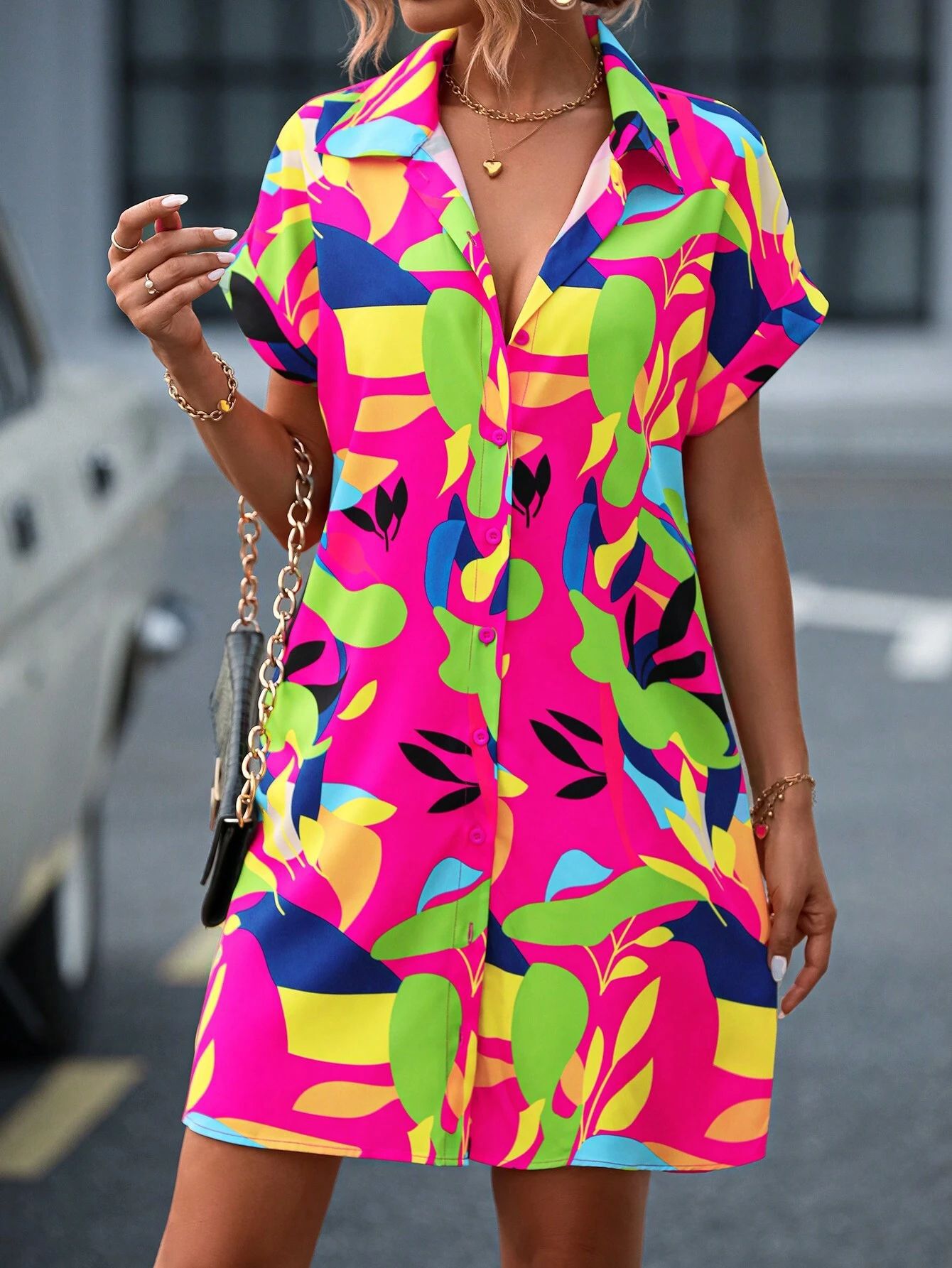 Women's tropical print midi dress color options – carmine red dark blue peacock green apricot white