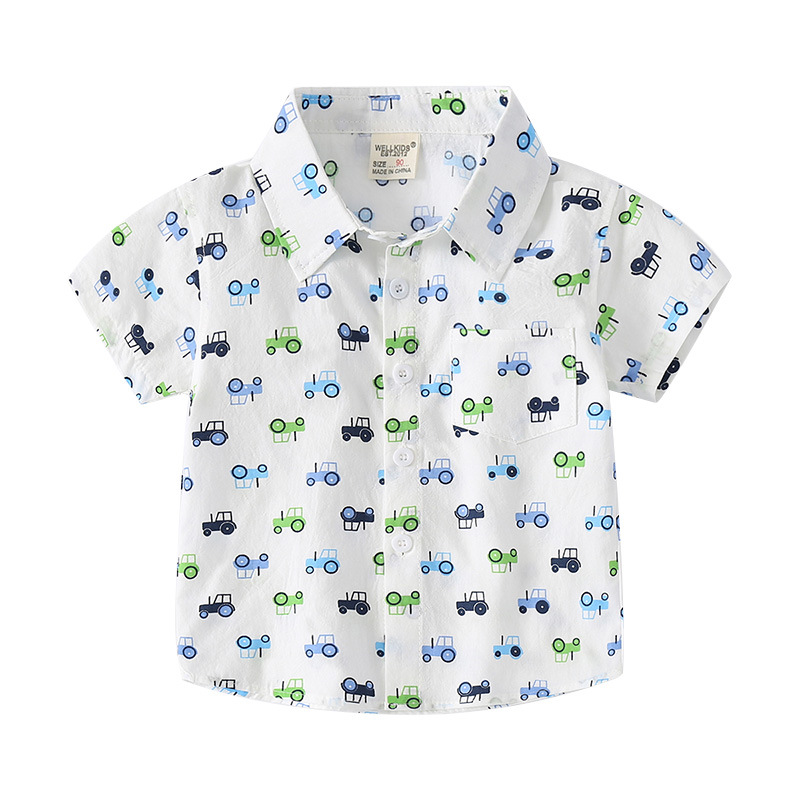 Pattern Cotton Collar T-Shirt Kids Boy Casual Short Sleeve Shirt