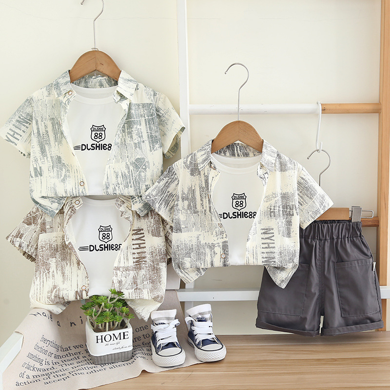 Children's clothing shirt short sleeved three piece set
