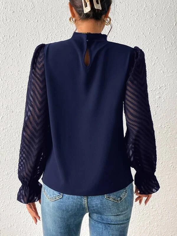Women's chiffon blouse wave sleeve and pleated neck final view
