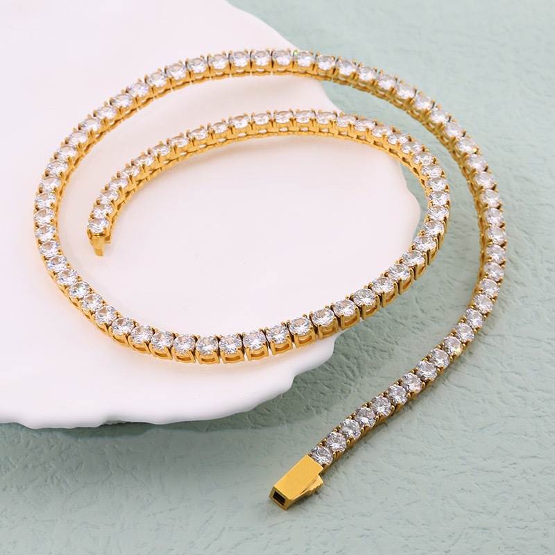 Stainless Steel 316 Polished Spring Ring Tennis Necklace for Men and Women, Fashionable Titanium
