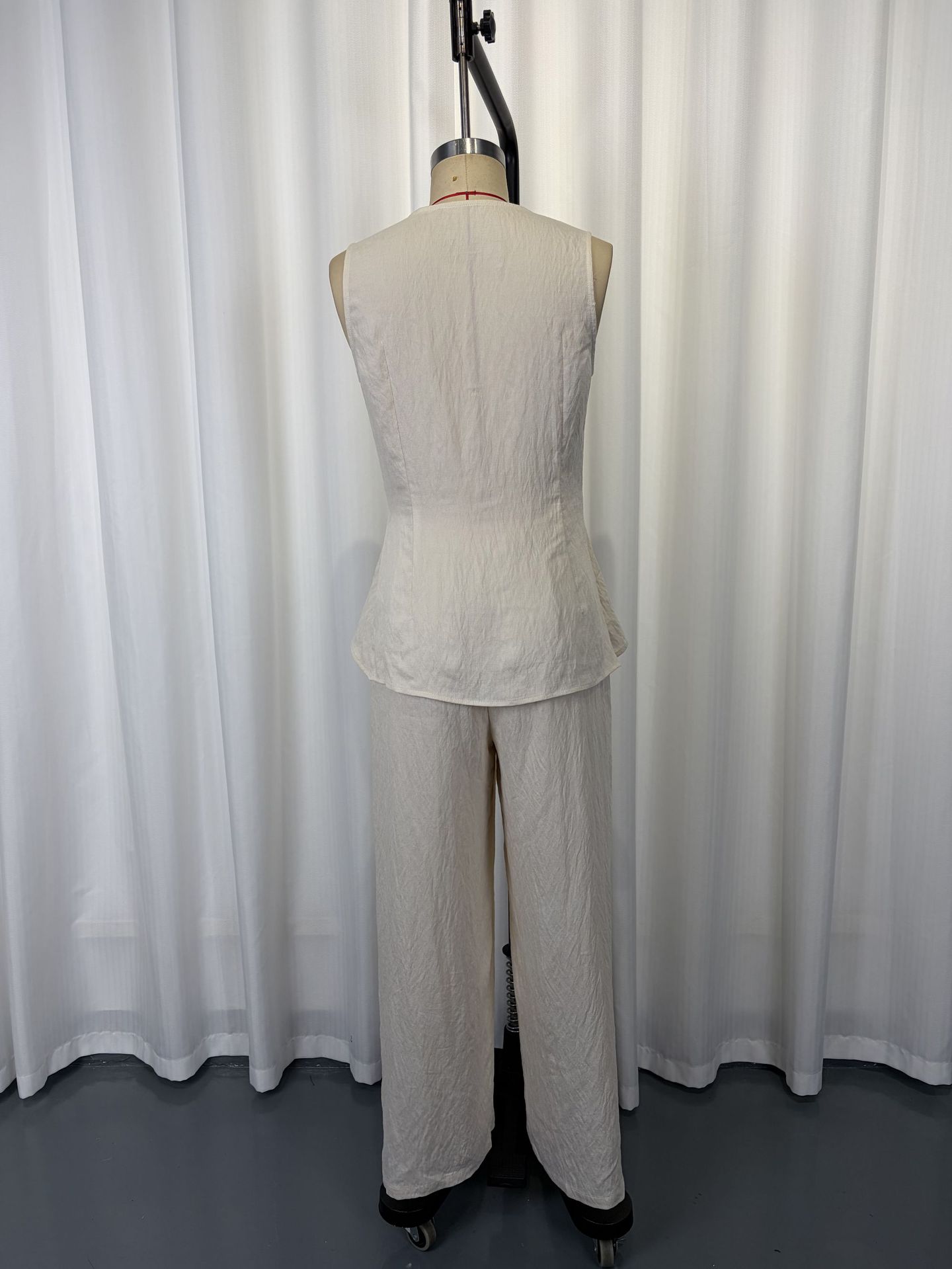 Women's resort co-ord set – V-neck sleeveless top and wide leg pants ivory white black