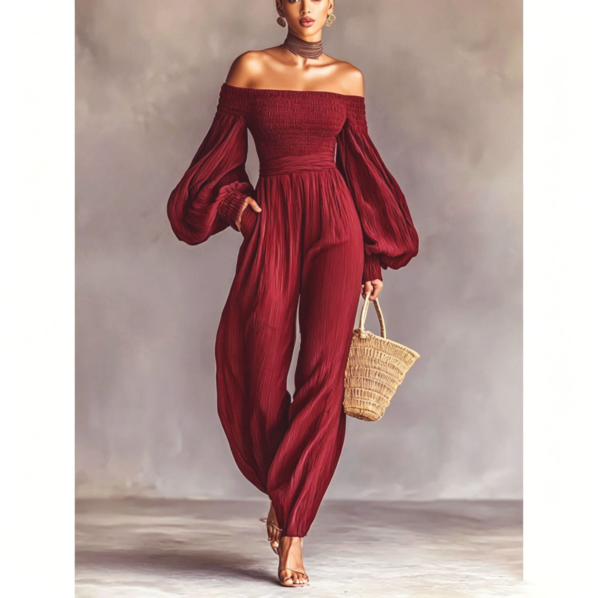 Women's pleated loose jumpsuit — back view detail