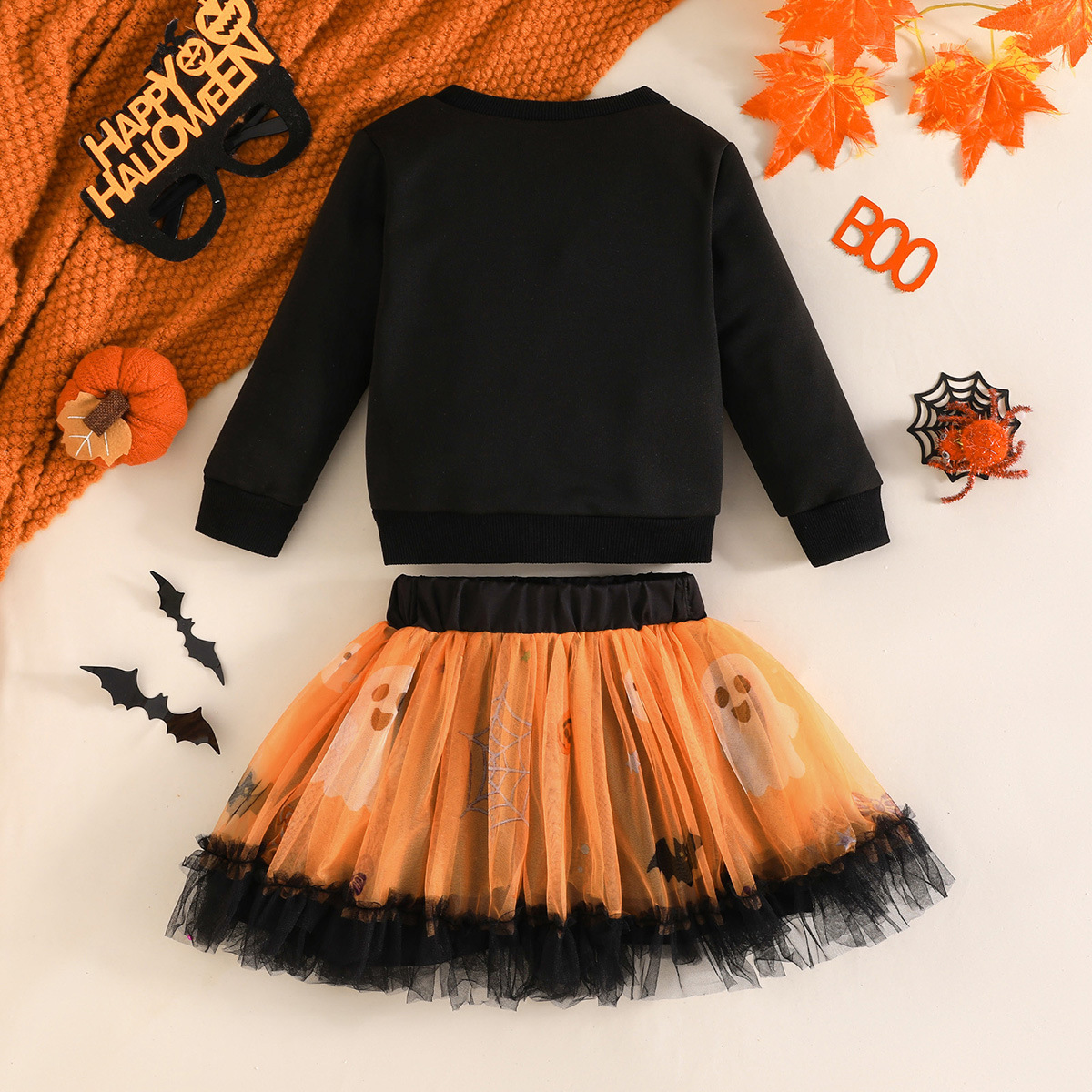 Pumpkin Hoodie Ghost Mesh Skirt Costume for Girls detail image 2